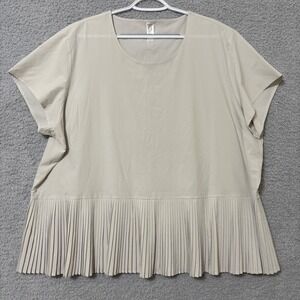 Work Casual Pleated Blouse Beige Peplum Top Short Sleeve 3X Spanx